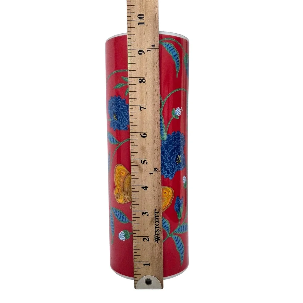 Otagiri Golden Butterfly Fraser Collection Red Floral Cylinder Vase Japan 9.5